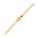 Mahi Gold and Rhodium Plated Om Sun Kada Bracelet with Rudraksh and Red Mee Work for Men (BR1101024M)