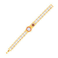 Mahi Gold and Rhodium Plated Om Sun Kada Bracelet with Rudraksh and Red Mee Work for Men (BR1101024M)
