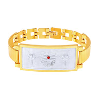 Mahi Gold and Rhodium Plated Mahakal and Trishul Broad Bracelet Kada for Men (BR1101025M)