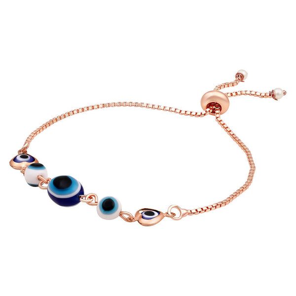 Mahi Rose Gold Plated Plated Evil Eye & Heart Beaded Adjustable Bracelet for Women (BR1101029Z)