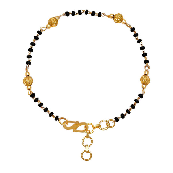 Mahi Gold Plated Beautiful Bangle Style Mangalsutra Bracelet with Black Beads for Women (BR1101030G)