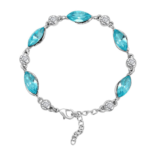 Mahi Rhodium Plated Aqua Blue and White Crystals Glamorous Timeless Beauty Bracelet for Women (BR1101033RABlu)