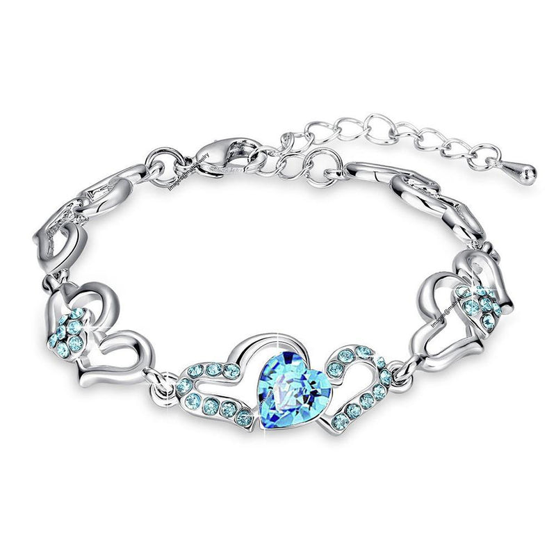 Mahi Glittering Crystal Heart Link Strand Bracelet
