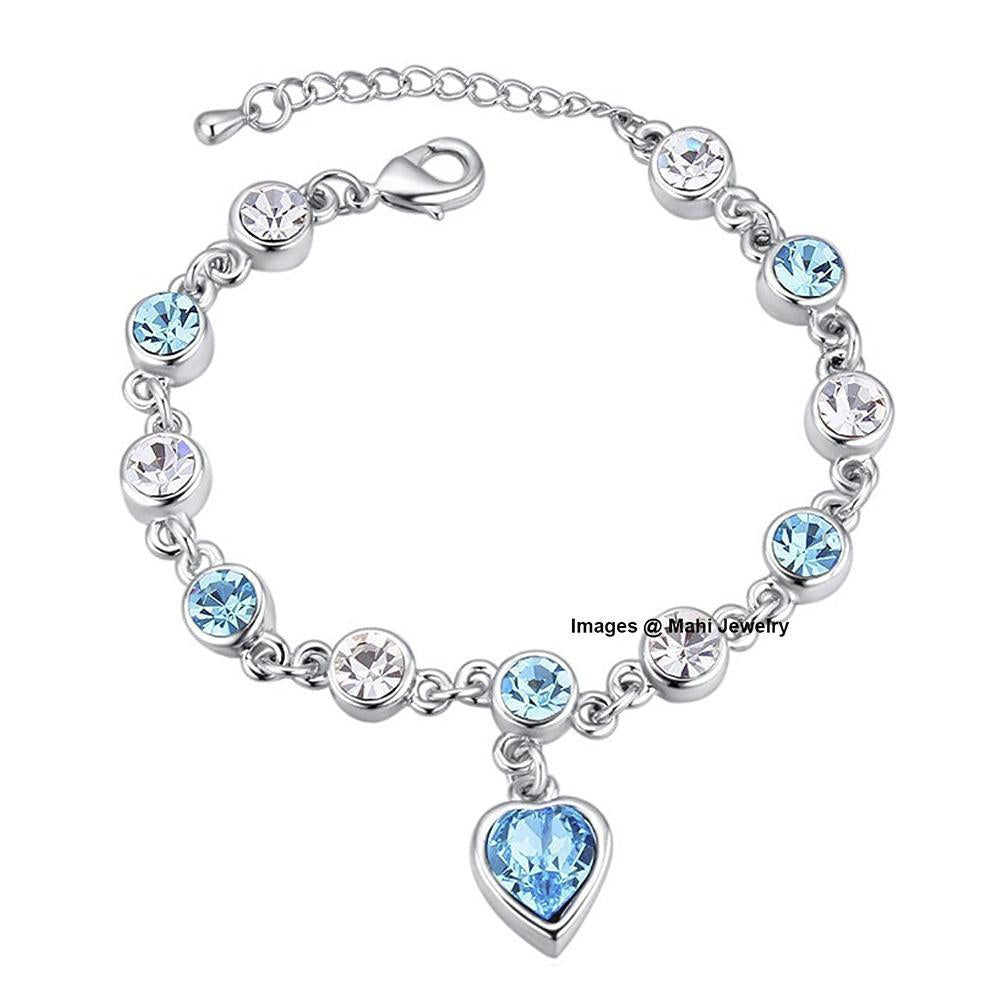 Mahi Valantines Gift Blue Heart Crystal Bracelet