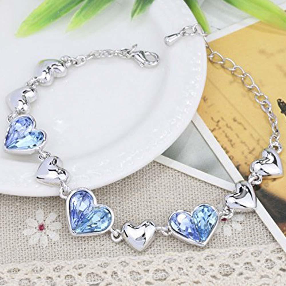 Mahi Valantine Gift Blue Heart Crystal Bracelet