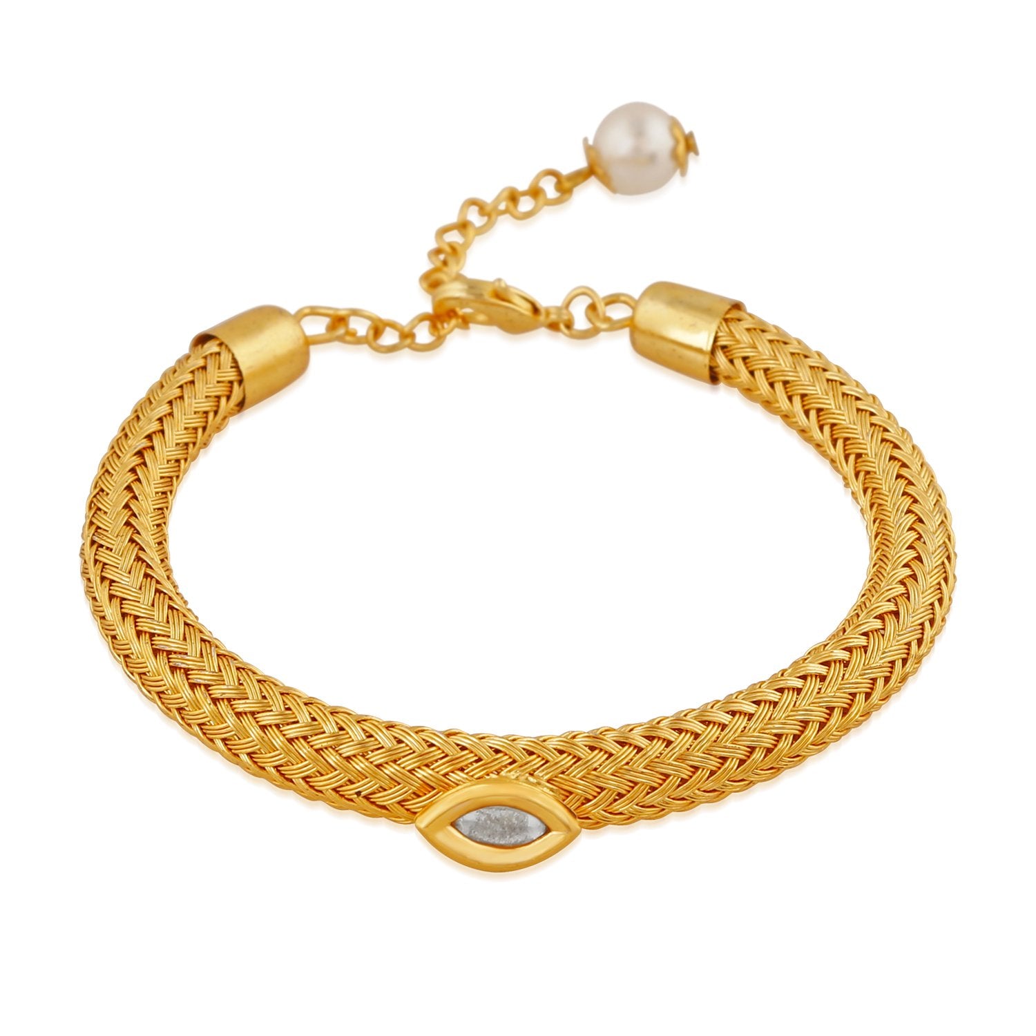 Mahi Gold Plated Traditional Adjustable Crystal Bracelet for girls and women - BR2100361G