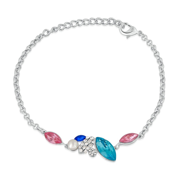 Mahi Rhodium Plated Exquisite Multicolour Crystal Adjustable Bracelet - BR2100367R