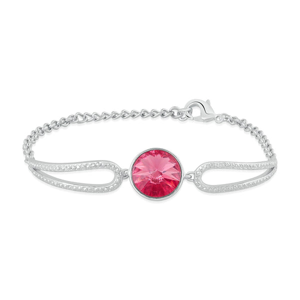 Mahi Rhodium Plated Solitaire Pink Crystal Adjustable Bracelet for girls and women - BR2100370R