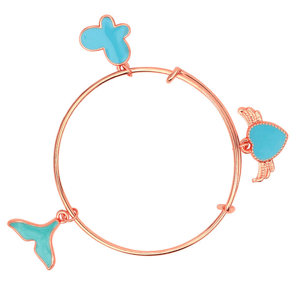 Mahi Butterfly & Heartwings Shaped Rose Gold Plated Enamel Work Charms Kids Bracelets for Girls (BRK1100825Z)