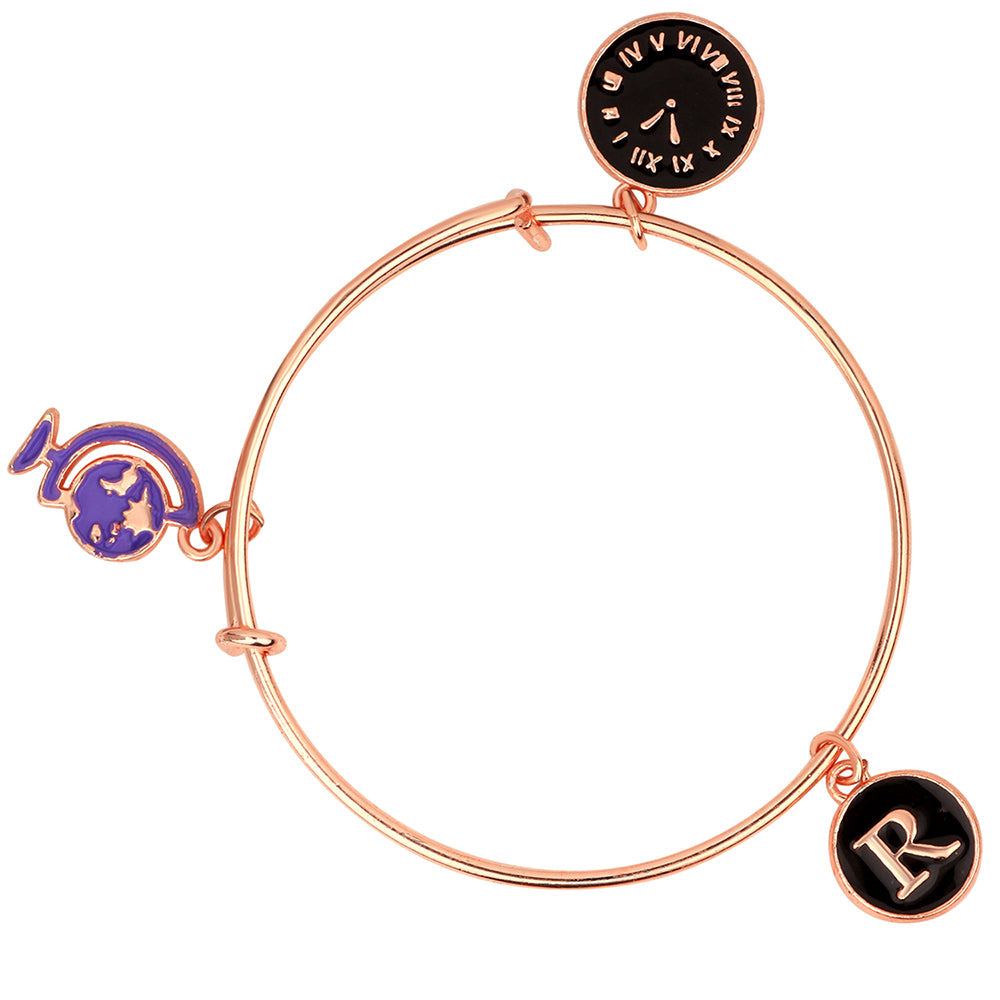 Mahi R Letter and & Watch Shaped Rose Gold Plated Enamel Work Charms Kids Bracelets for Kids (BRK1100826Z)