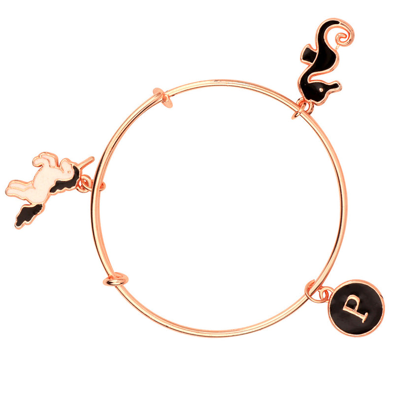 Mahi P Letter & Sea Horse, Unicorn Shaped Rose Gold Plated Charm Bracelet for Girls (BRK1100834Z)