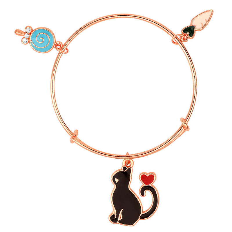 Mahi Raddish & Cat Shaped Rose Gold Plated Enamel Work Charms Bracelet for Kids (BRK1100841Z)