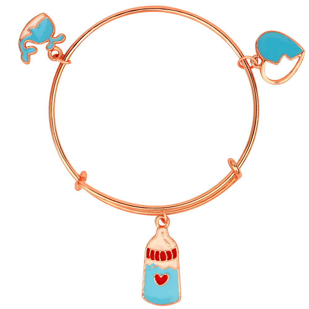 Mahi Heart Fish & Bottle Shaped Rose Gold Plated Enamel Work Charms Bracelet for Kids(BRK1100848Z)