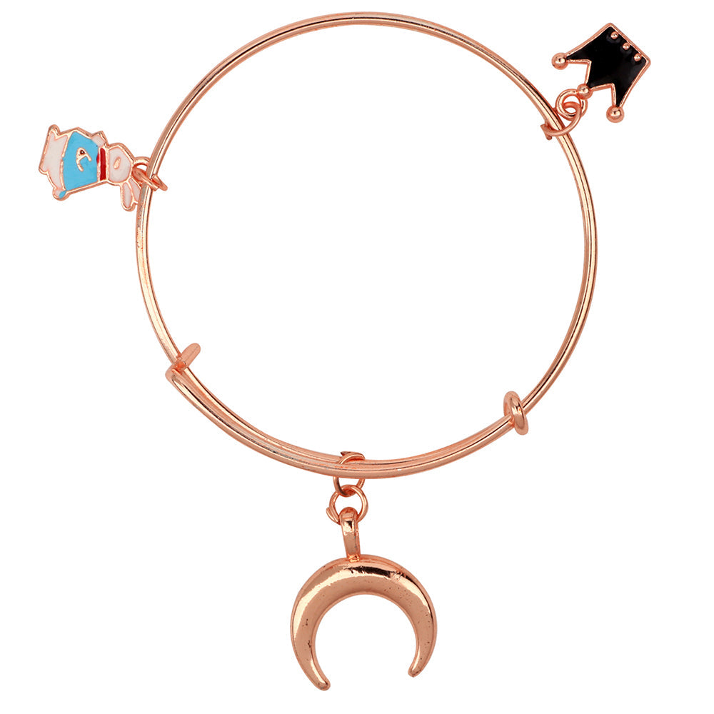 Mahi Moon Crown & Rabit Shaped Rose Gold Plated Enamel Work Charms Bracelet for Kids (BRK1100853Z)