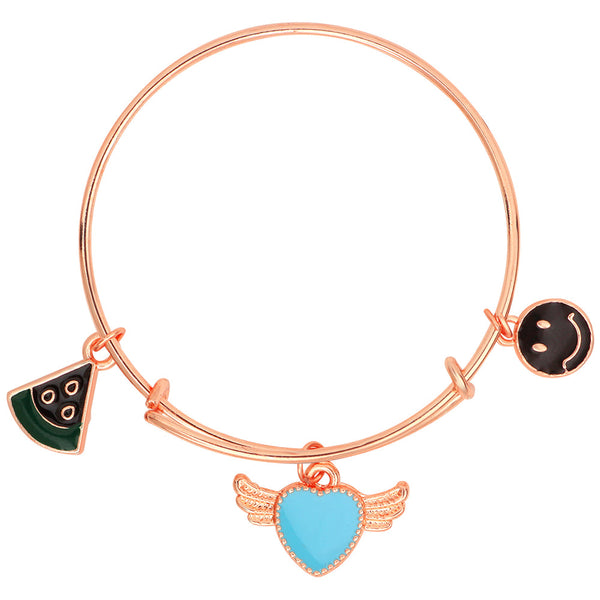 Mahi Pizza Smiley & Heartwings Shaped Enamel Work Charm Bracelet with Rose Gold Plated for Girls (BRK1100875Z)