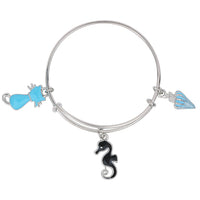 Mahi Cat & Sea Horse Shaped Enamel Work Charm Bracelet with Rhodium Plated for Girls (BRK1100876R)