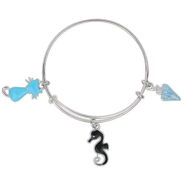 Mahi Cat & Sea Horse Shaped Enamel Work Charm Bracelet with Rhodium Plated for Girls (BRK1100876R)