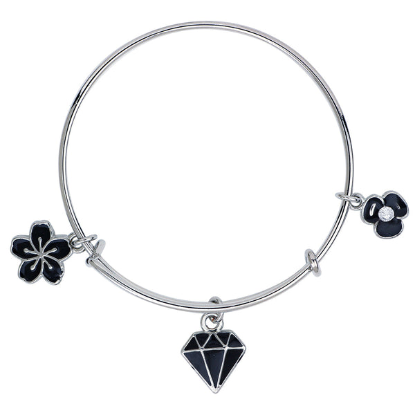 Mahi Floral & Dimond Shaped Enamel Work Charm Bracelet with Rhodium Plated for Girls (BRK1100878R)