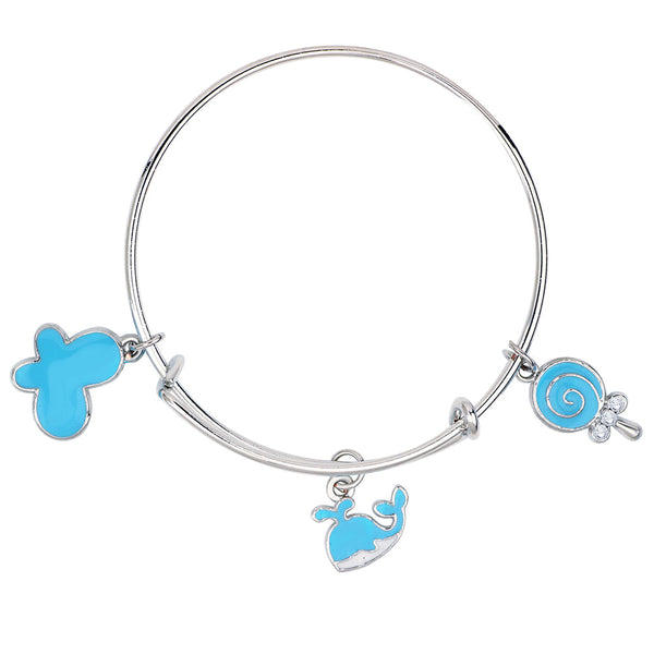 Mahi Butterfly & Fish Shaped Enamel Work Charm Bracelet with Rhodium Plated for Kids (BRK1100879R)