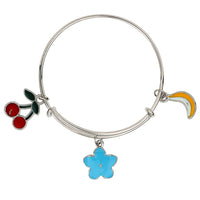 Mahi Cherry, Banana & Floral Shaped Enamel Work Charm Bracelet with Rhodium Plated for Kids (BRK1100888R)