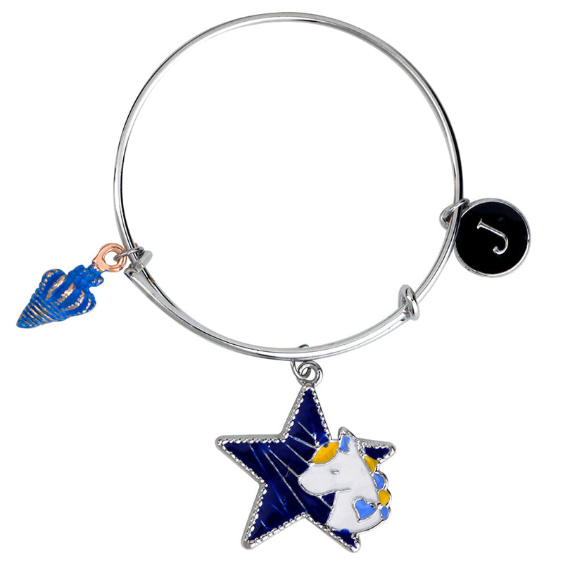 Mahi J Letter Unicorn & Shell Shaped Rhodium Plated Enamel Work Charms Kids Bracelets for Kids (BRK1100923M)