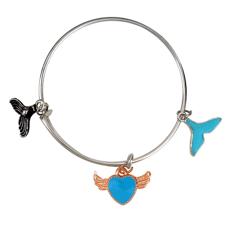 Mahi Rhodium Plated Heart & Wings Shaped Enamel Work Charms Kids Bracelets for Girls (BRK1100934M)