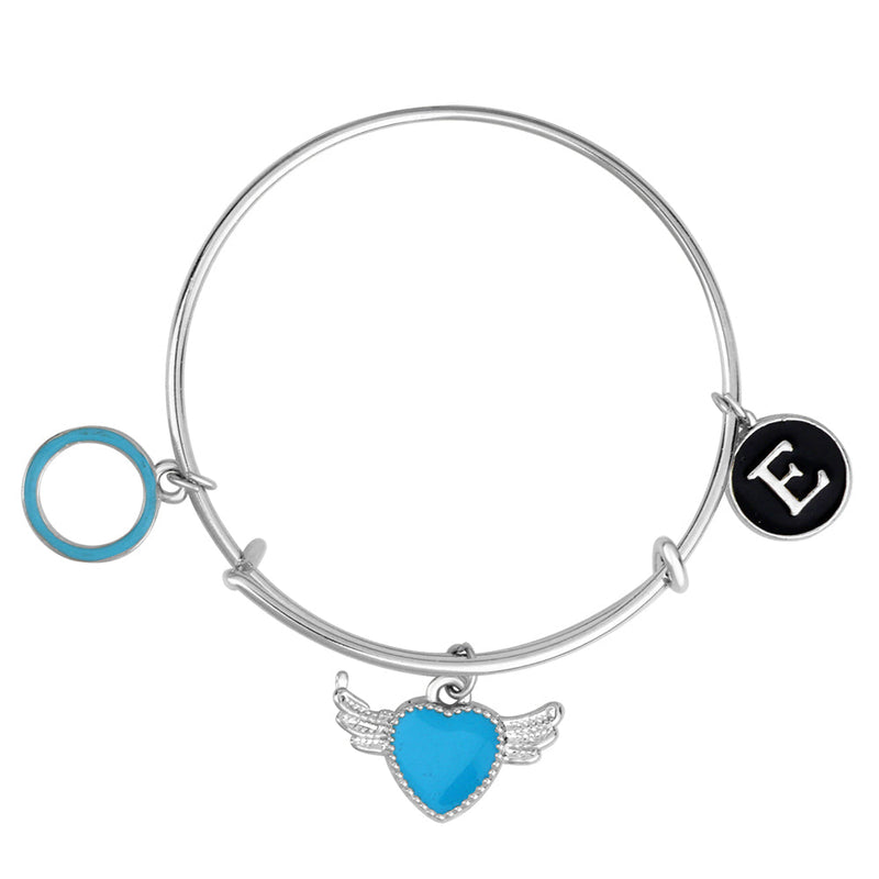 Mahi E Letter Circle & Heart Wing Shaped Rhodium Plated Enamel Work Charms Kids Bracelets for Kids (BRK1100963R)