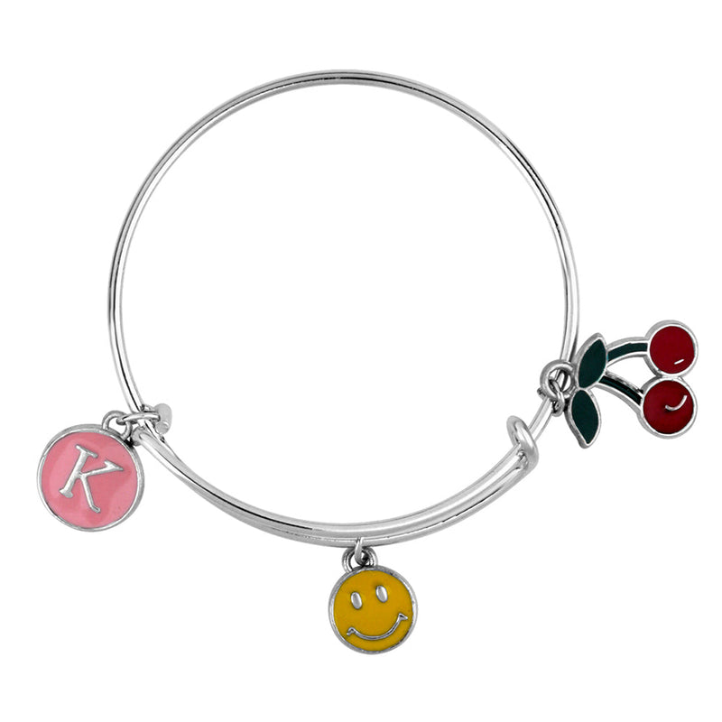 Mahi K Letter Smiley & Cherry Shaped Rhodium Plated Enamel Work Charms Kids Bracelets for Kids (BRK1100967R)