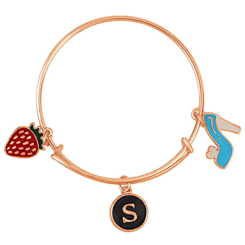 Mahi S Letter Sandal & Strawbery Shaped Rose Gold Plated Enamel Work Charms Kids Bracelets for Kids (BRK1100978Z)