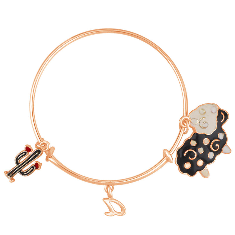 Mahi A Letter Cactus & Ship Shaped Rose Gold Plated Enamel Work Charms Kids Bracelets for Kids (BRK1100980Z)