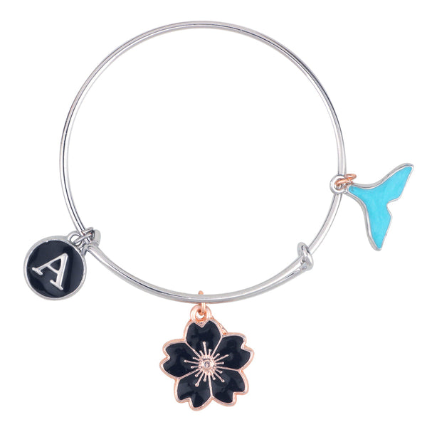 Mahi A Letter & Floral Shaped Rose Gold & Rhodium Plated Enamel Work Charms Kids Bracelets for Kids (BRK1100986M)