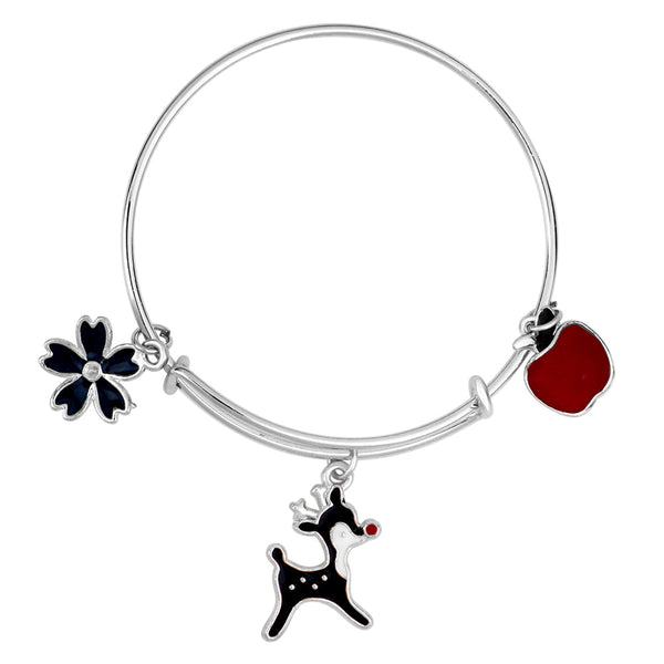 Mahi Rhodium Plated Dog Floral & Apple Shaped Enamel Work Charms Kids Bracelets for Girls (BRK1100996R)