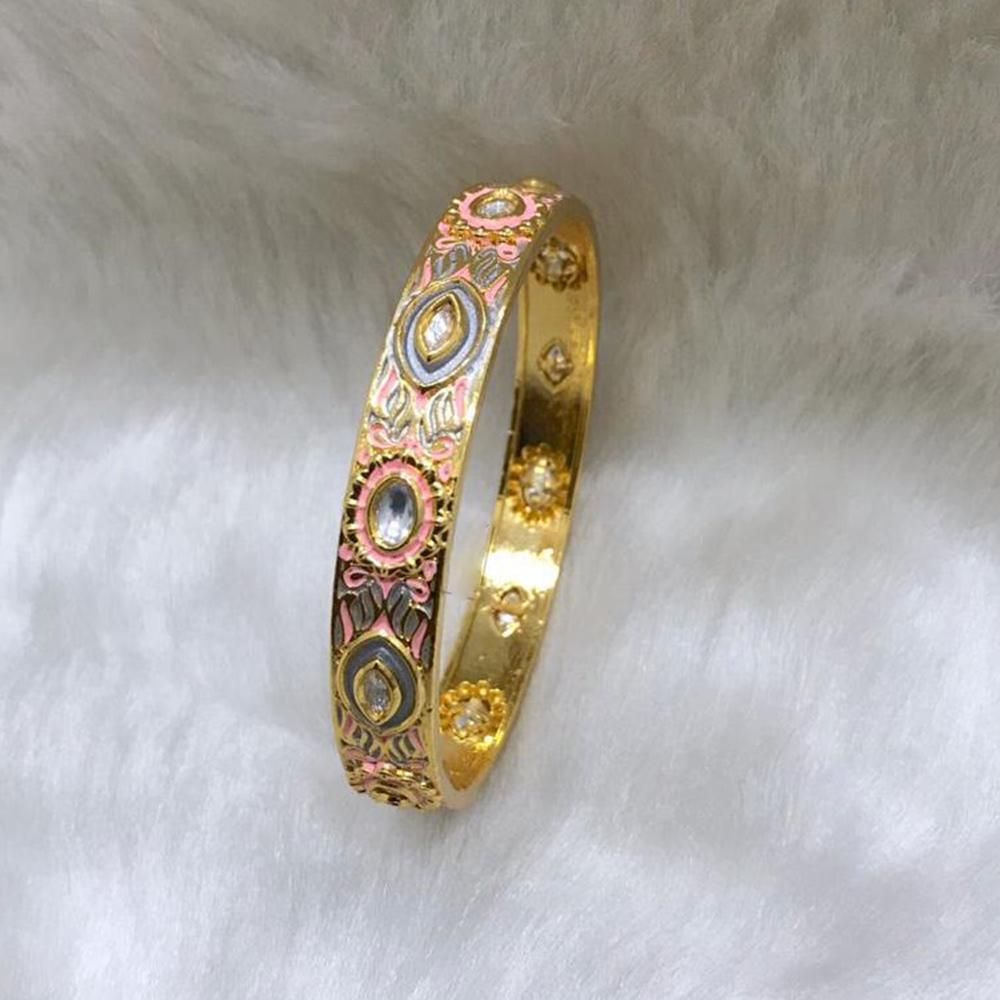 Tarangavi Gold Plated Pink Meenakari And Kundan Kada - BRV-183