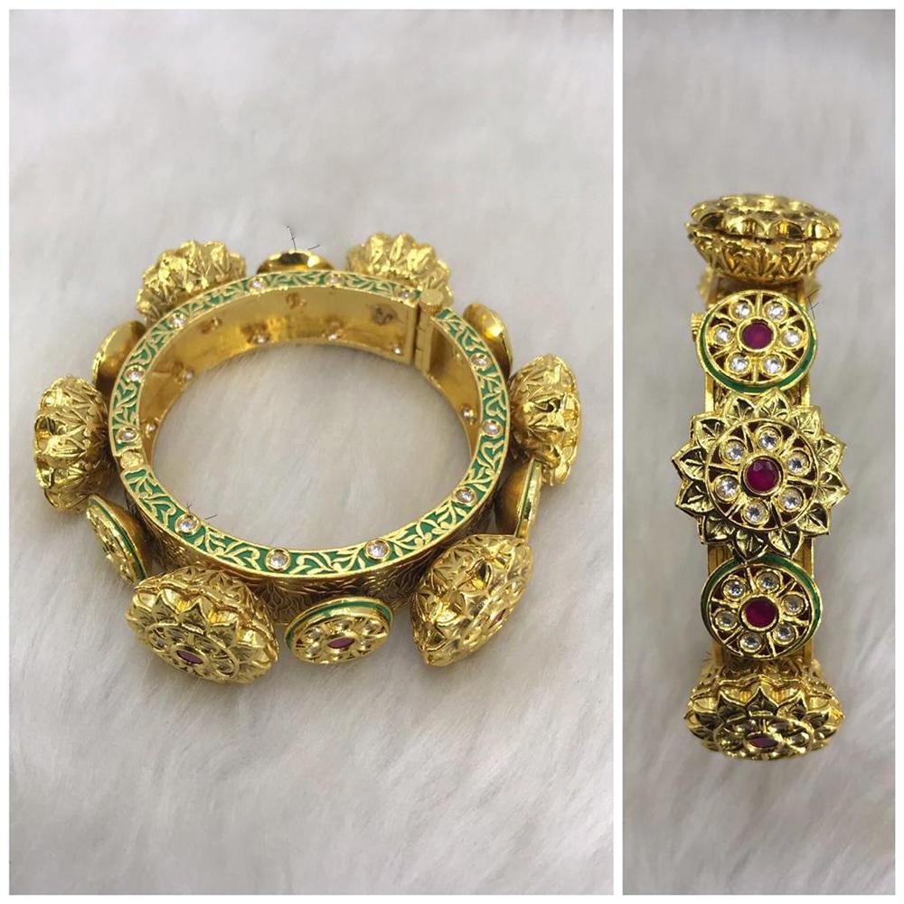 Tarangavi Maroon Kundan Gold Plated Kada - BRV-209