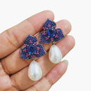 JewelTreeTz Gold Plated Beautiful Micro Pave Petal with Pearl Drops Earrings (Piece 1 Only)