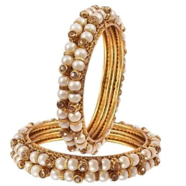 Martina Jewels Pack Of 6 Traditional Gold Plated Pearl & Austrian Stone Bangles Set