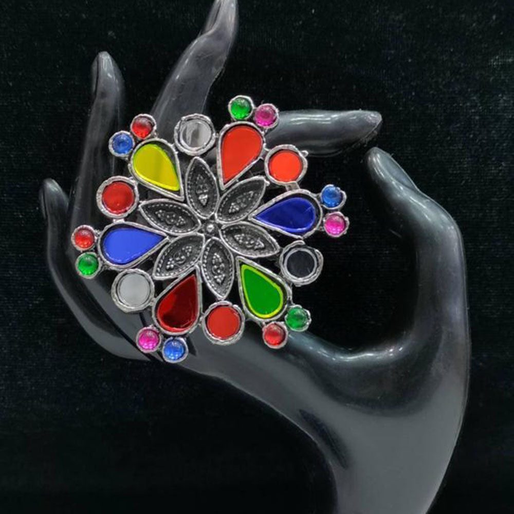 Blythediva Pack Of 3 Oxidised Plated Multi Color Rings