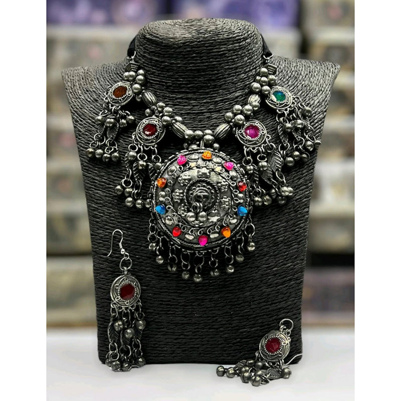 Blythediva Pack Of 3 Oxidised Multi Color Necklace Set With Earrings