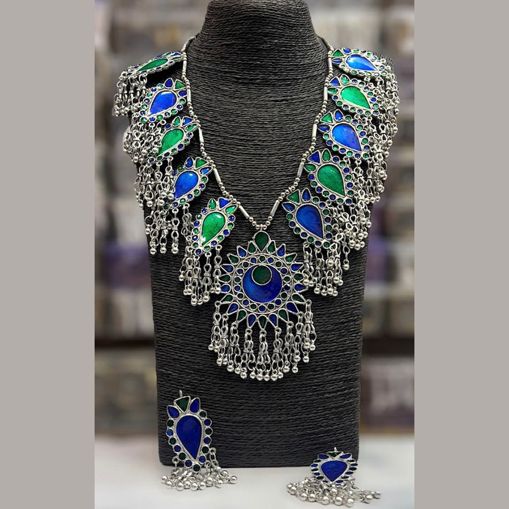 Blythediva Pack Of 2 Oxidised Plated Meenakari Long Necklace Set