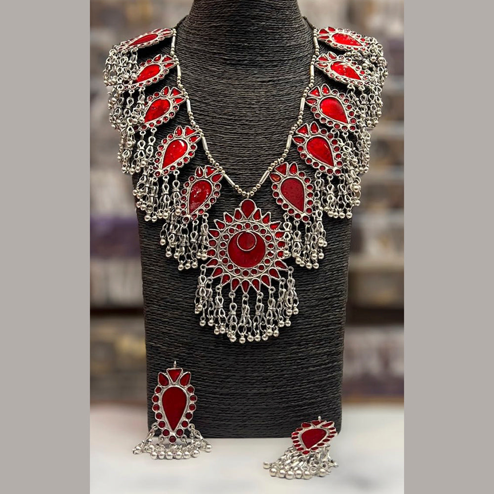Blythediva Pack Of 2 Oxidised Plated Meenakari Long Necklace Set
