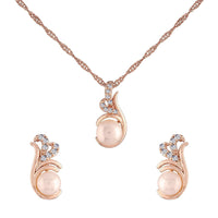 Etnico 18k Rose Gold Plated Glittering Cubic Zirconia Designer Chain Pendent Necklace Jewellery Set with Pearl Drop Earring for Women & Girls (CH40)