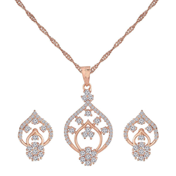Etnico 18k Rose Gold Plated Glittering American Diamond CZ Zircon Chain Pendent Necklace Set for Women & Girls (CH42RG)