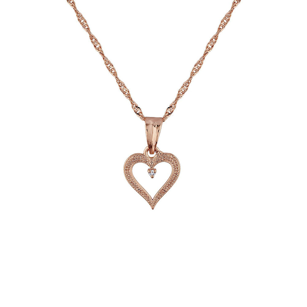 Etnico Rose Gold Plated Glittering CZ Zircon Heart Chain Pendent Necklace for Women & Girls (CH51RG)