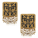 Mahi Ethnic Meenakari Work Rectangular Shape Dangler Earring with Artificial Pearl for Women VECJ100138Bla