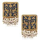 Mahi Ethnic Meenakari Work Rectangular Shape Dangler Earring with Artificial Pearl for Women VECJ100138Blu