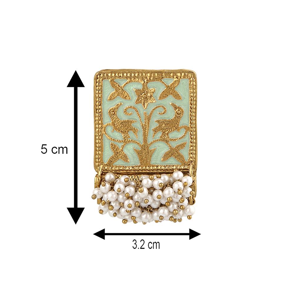 Mahi Ethnic Meenakari Work Rectangular Shape Dangler Earring with Artificial Pearl for Women VECJ100138Fir