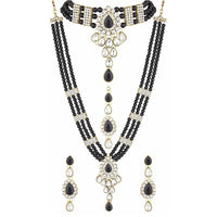 Mahi Ethnic Gold Plated Black and White Kundan Necklace set for Women VNCJ100158Bla