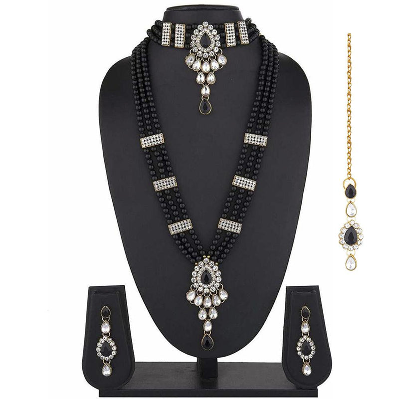 Mahi Ethnic Gold Plated Black and White Kundan Necklace set for Women VNCJ100158Bla