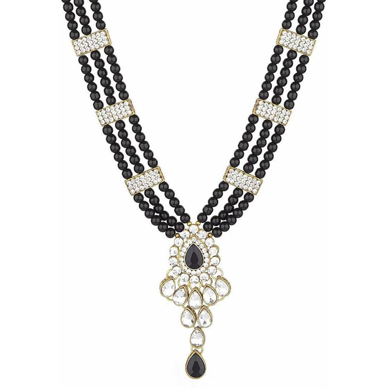 Mahi Ethnic Gold Plated Black and White Kundan Necklace set for Women VNCJ100158Bla
