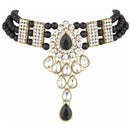 Mahi Ethnic Gold Plated Black and White Kundan Necklace set for Women VNCJ100158Bla